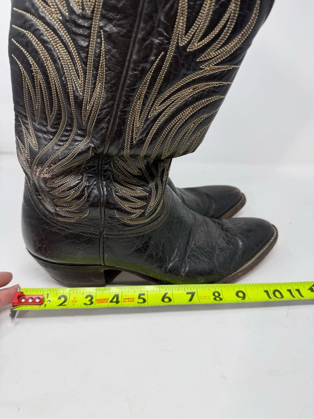 Vintage Nocona Black Western Stitched Leather Boots Sz 9 (NYMBSA)